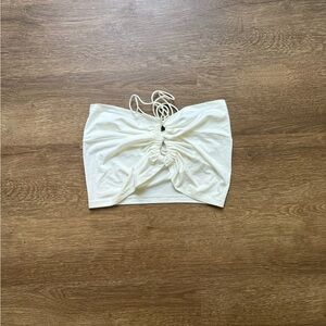 White Ruched Strapless Top